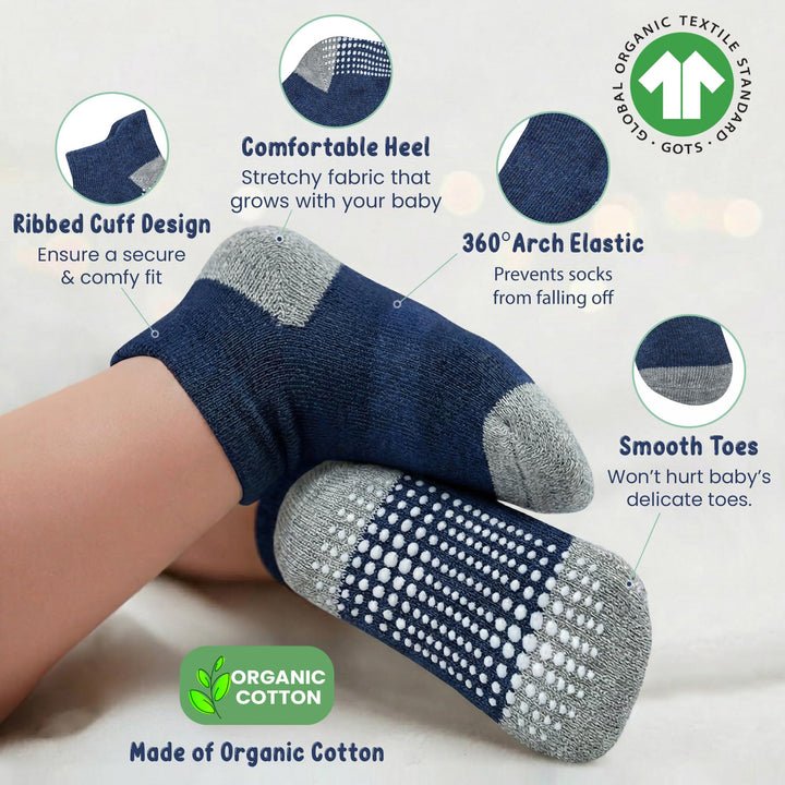 Mother's Choice Organic Cotton Socks For Toddler Boys Girls - Breathable, Non Slip Toddler Socks 2t-3t-4t-5t,