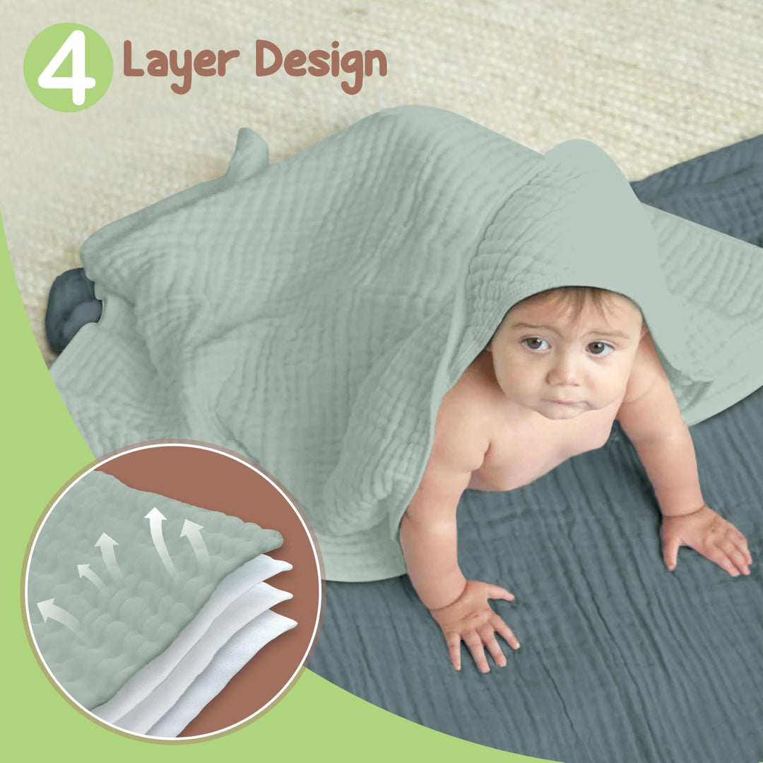 100% Organic Cotton Muslin Baby Hooded Towels 32x32 Inch – 2 Pack Soft & Absorbent Baby Towels for Newborn for Boys & Girls, Premium Hooded Towels, Ultra-Gentle Baby Essentials in Rose/Peach