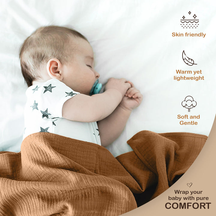 Organic Muslin Baby Blanket 2-Pack Rose & Peach, 47x47 Inch 100% Organic Cotton Oeko-TEX Certified Hypoallergenic Swaddle Blanket for Newborn Girls, Elegant Baby Girl Shower Gift