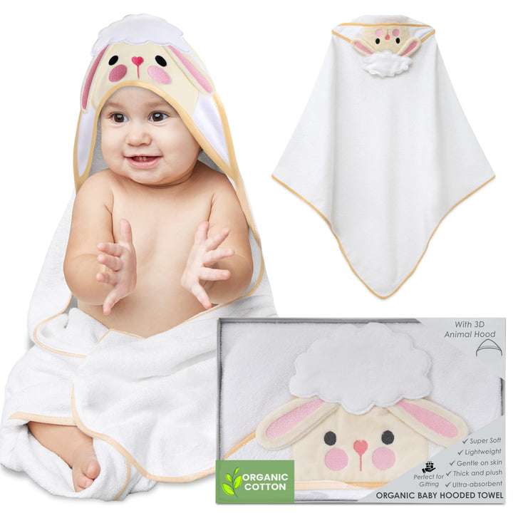 Mother's Choice Baby Hooded Towel - Large Size Cotton, Ultra-Soft & Absorbent Bath Towel for Newborns, Infants, Toddlers, Boys & Girls with Animal Hood (Sheep)