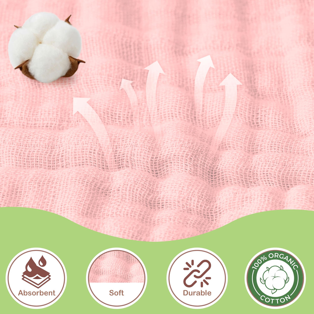 100% Organic Cotton Muslin Baby Hooded Towels 32x32 Inch – 2 Pack Soft & Absorbent Baby Towels for Newborn for Boys & Girls, Premium Hooded Towels, Ultra-Gentle Baby Essentials in Rose/Peach