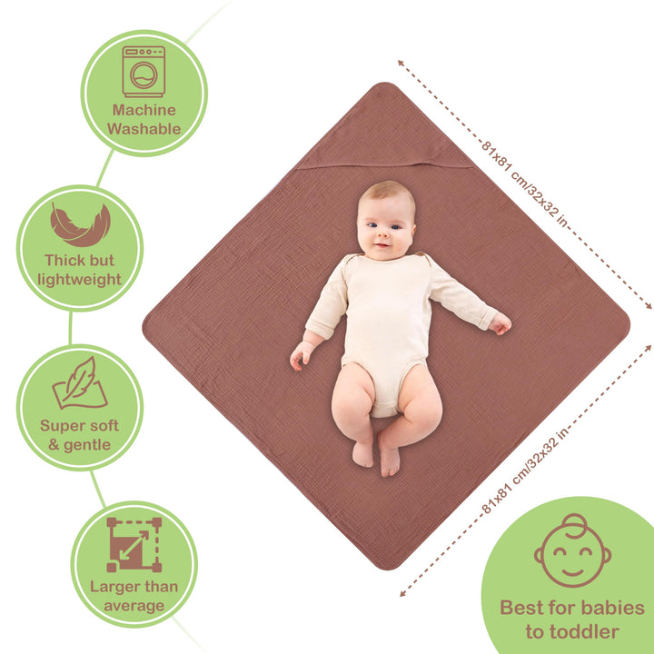 100% Organic Cotton Muslin Baby Hooded Towels 32x32 Inch – 2 Pack Soft & Absorbent Baby Towels for Newborn for Boys & Girls, Premium Hooded Towels, Ultra-Gentle Baby Essentials in Rose/Peach