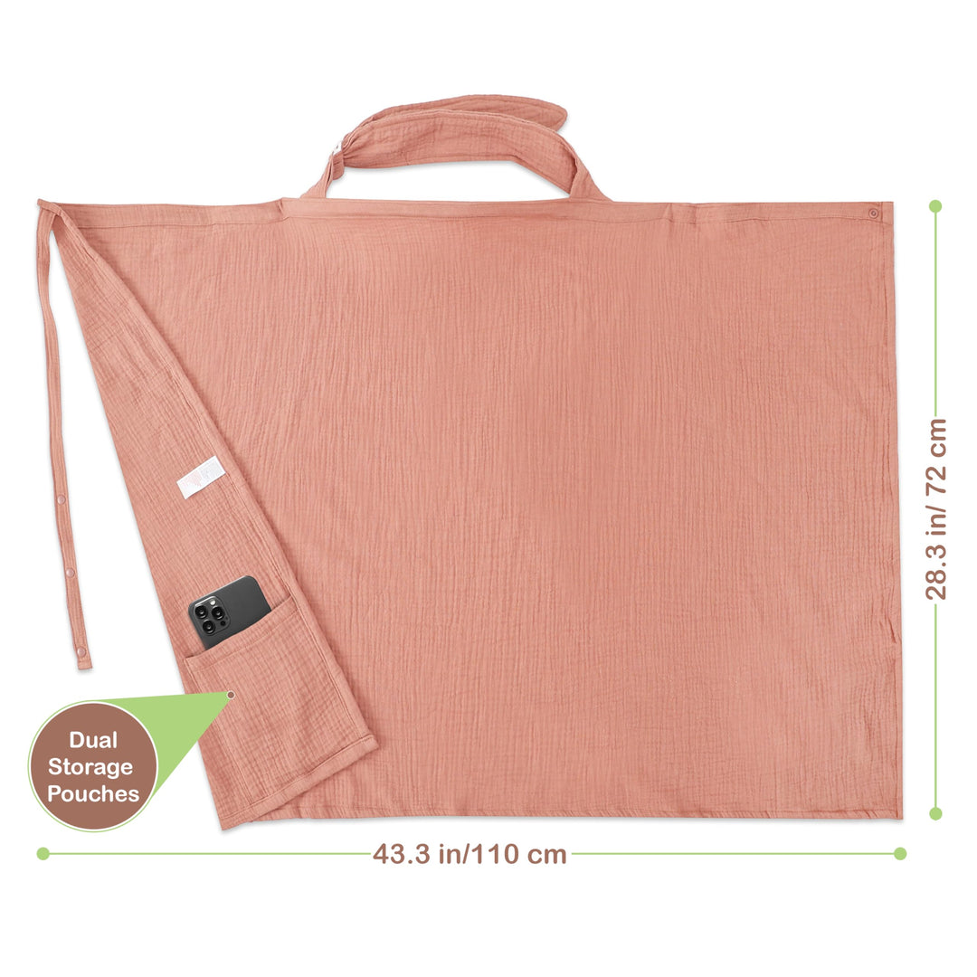 100% Organic Cotton Nursing Cover & Shawl - 43 x 28 Inch Breathable Muslin Breastfeeding Nursing Apron Cover with Arch Neckline for Mothers, Multi-use Carseat Canopy