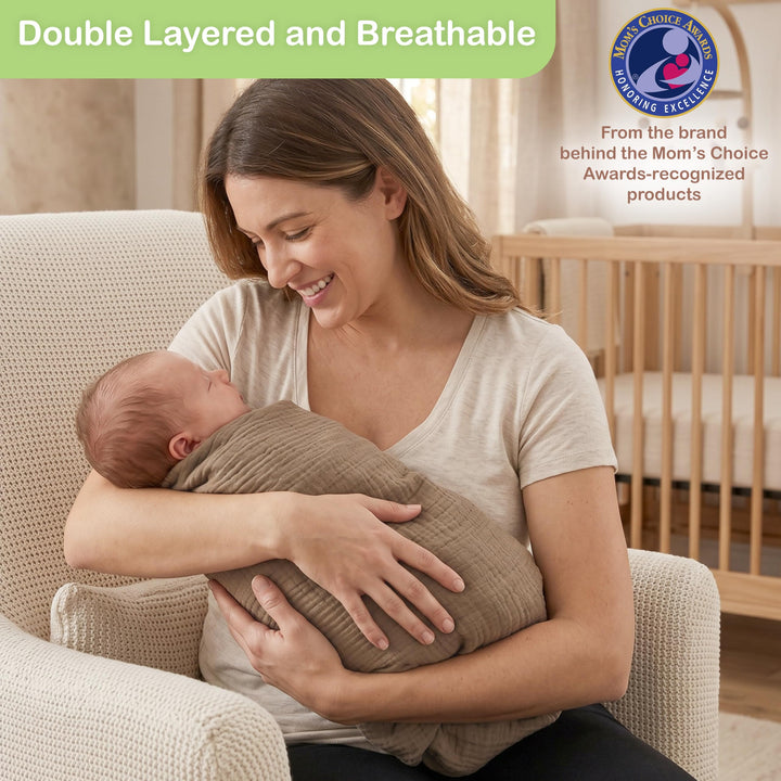 Organic Muslin Baby Blanket 2-Pack Rose & Peach, 47x47 Inch 100% Organic Cotton Oeko-TEX Certified Hypoallergenic Swaddle Blanket for Newborn Girls, Elegant Baby Girl Shower Gift