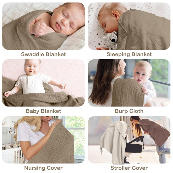 Organic Muslin Baby Blanket 2-Pack Rose & Peach, 47x47 Inch 100% Organic Cotton Oeko-TEX Certified Hypoallergenic Swaddle Blanket for Newborn Girls, Elegant Baby Girl Shower Gift