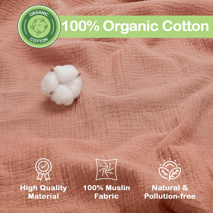 Organic Muslin Baby Blanket 2-Pack Rose & Peach, 47x47 Inch 100% Organic Cotton Oeko-TEX Certified Hypoallergenic Swaddle Blanket for Newborn Girls, Elegant Baby Girl Shower Gift