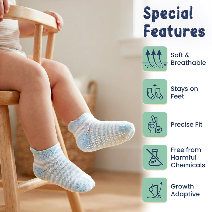 Mother's Choice Organic Cotton Socks For Toddler Boys Girls - Breathable, Non Slip Toddler Socks 2t-3t-4t-5t,
