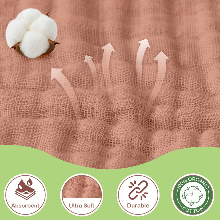 100% Organic Cotton Muslin Baby Hooded Towels 32x32 Inch – 2 Pack Soft & Absorbent Baby Towels for Newborn for Boys & Girls, Premium Hooded Towels, Ultra-Gentle Baby Essentials in Rose/Peach