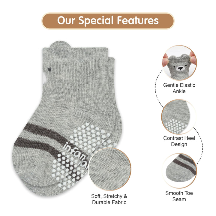 Organic Cotton GOTS Certified Non-Slip Baby Socks 0-6 Months - 7 Pairs Soft Breathable Newborn Socks Animal Design For Infant