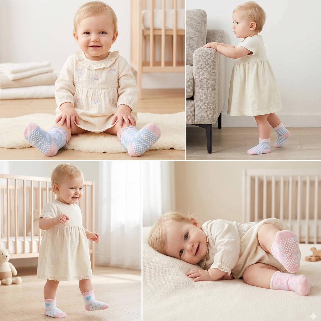 GOTS Certified Organic Cotton Rich Blend Baby Socks 12 Pairs For 0 - 6 (M) Baby Girl Soft, Stretchable & Comfortable Girl newborn Socks, Adorable Sock Shoes For Baby Girl, Gift For Little, Pink