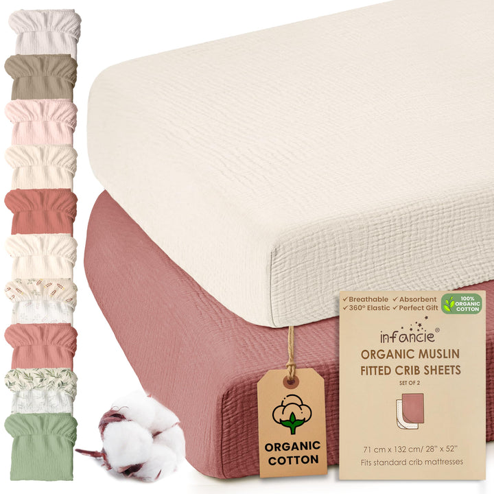 100% Organic Cotton Muslin Baby Bassinet Baby Sheet 33 X 17 Inch Soft Breathable Lightweight Stretchable Bed Sheet 2 Pack Gentle On Skin Durable Snug Fit Sheet for Newborn Bassinet Mattress