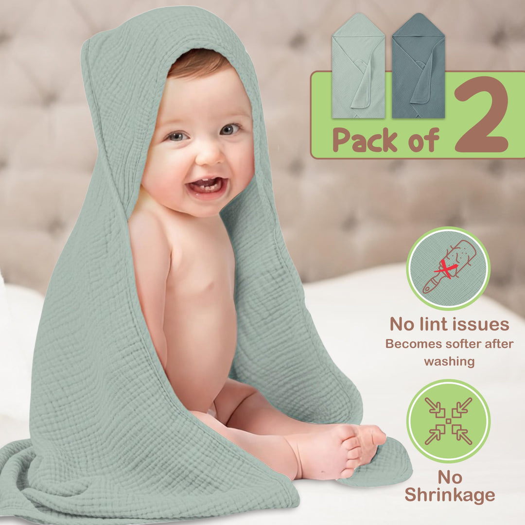 100% Organic Cotton Muslin Baby Hooded Towels 32x32 Inch – 2 Pack Soft & Absorbent Baby Towels for Newborn for Boys & Girls, Premium Hooded Towels, Ultra-Gentle Baby Essentials in Rose/Peach