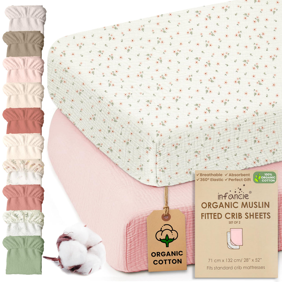 100% Organic Cotton Muslin Baby Bassinet Baby Sheet 33 X 17 Inch Soft Breathable Lightweight Stretchable Bed Sheet 2 Pack Gentle On Skin Durable Snug Fit Sheet for Newborn Bassinet Mattress