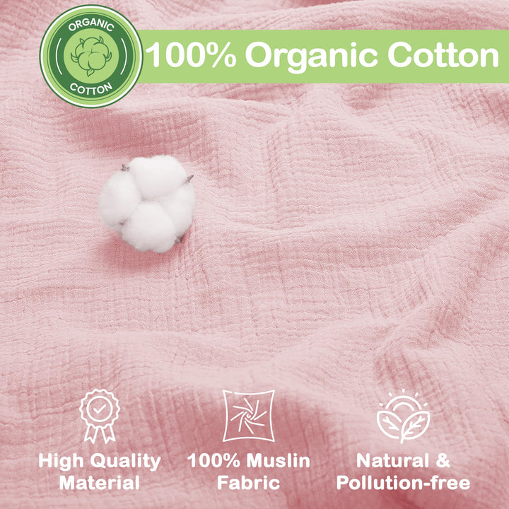 Organic Muslin Baby Blanket 2-Pack Rose & Peach, 47x47 Inch 100% Organic Cotton Oeko-TEX Certified Hypoallergenic Swaddle Blanket for Newborn Girls, Elegant Baby Girl Shower Gift