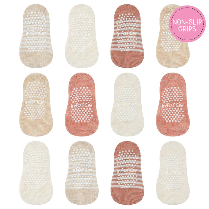GOTS Certified Organic Cotton Rich Blend Baby Socks 12 Pairs For 0 - 6 (M) Baby Girl Soft, Stretchable & Comfortable Girl newborn Socks, Adorable Sock Shoes For Baby Girl, Gift For Little, Pink