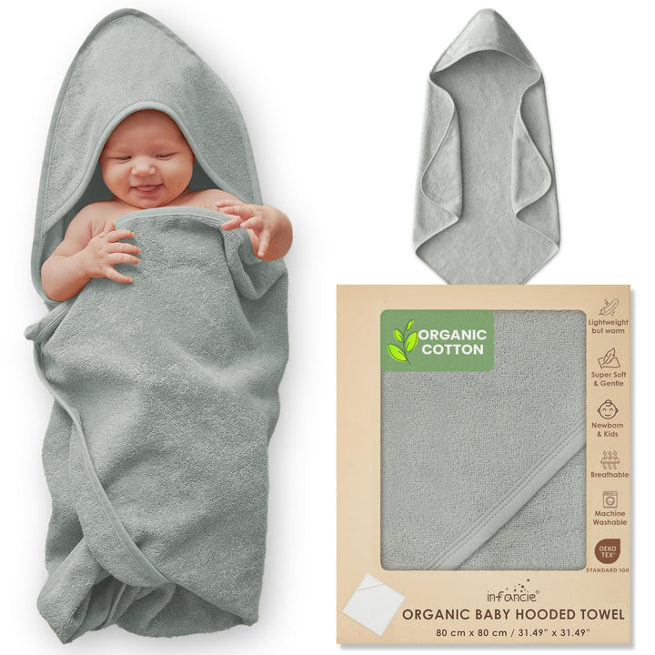Infancie Organic Cotton Low-Twist Woven Hooded Baby Towels