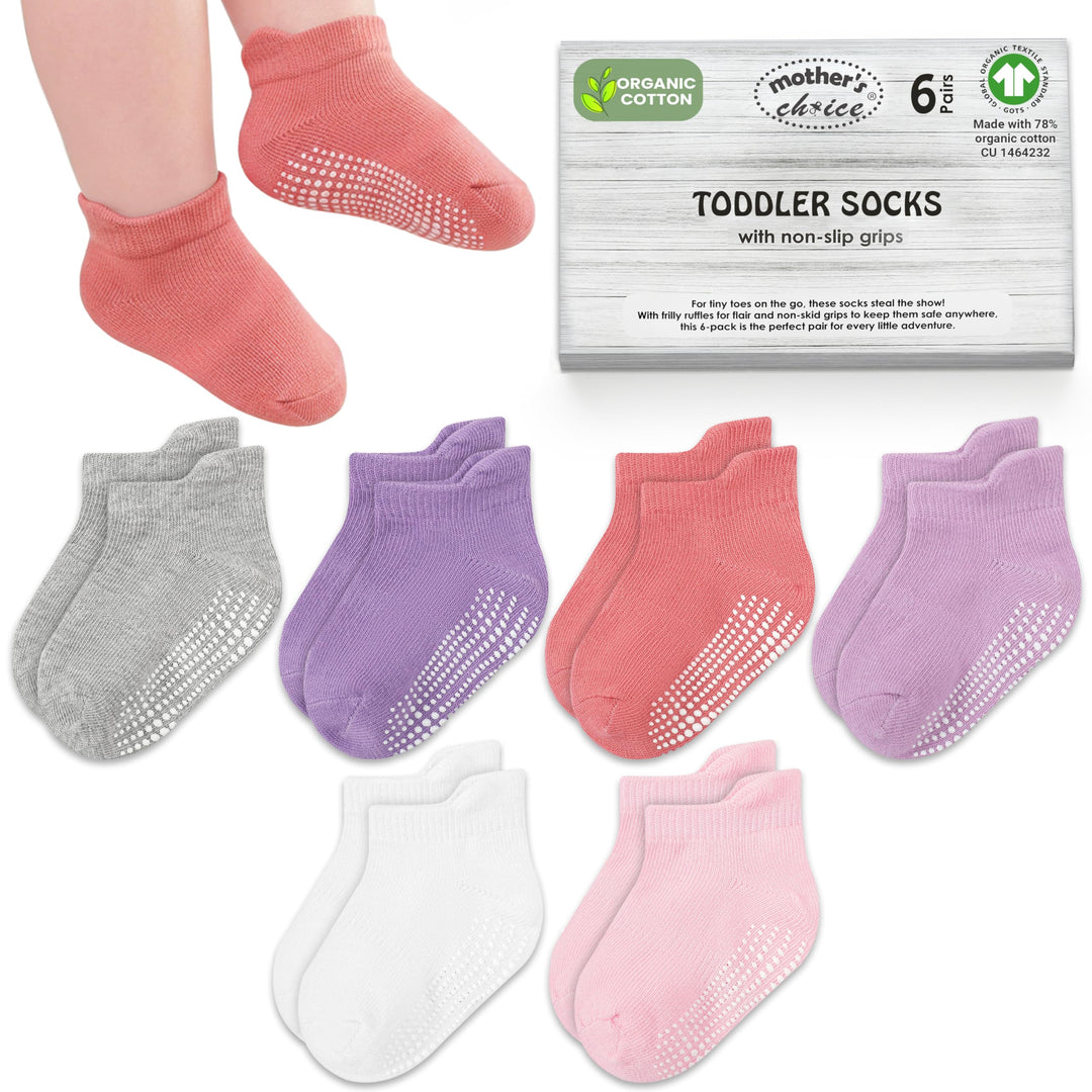 Mother's Choice Organic Cotton Socks For Toddler Boys Girls - Breathable, Non Slip Toddler Socks 2t-3t-4t-5t,