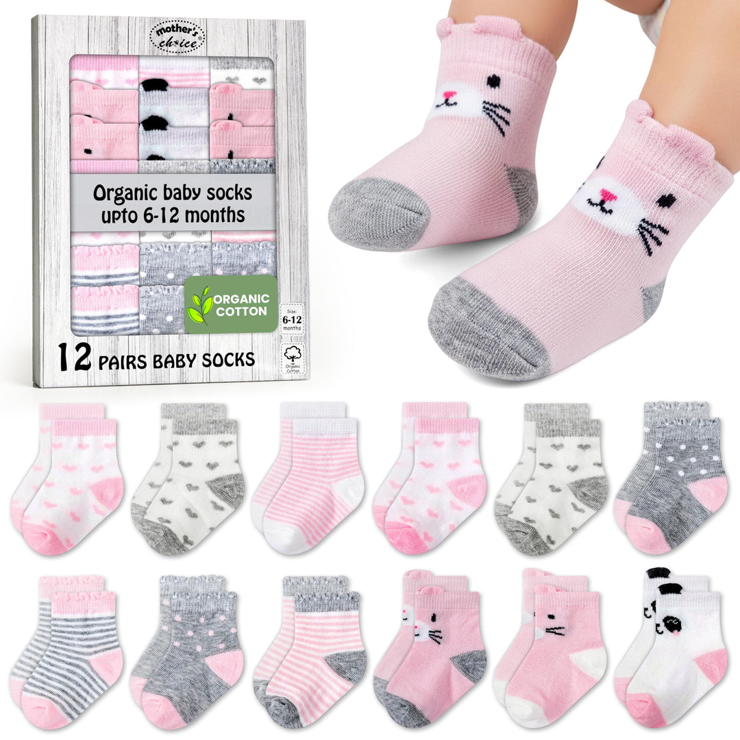 Mother's Choice Organic Cotton Baby Socks Infant 0-6 Months - 12 pairs Soft, Cozy, and Gentle Newborn Socks for Girls & Boys, Perfect Baby Registry for Everyday Wear, and Infant Comfort