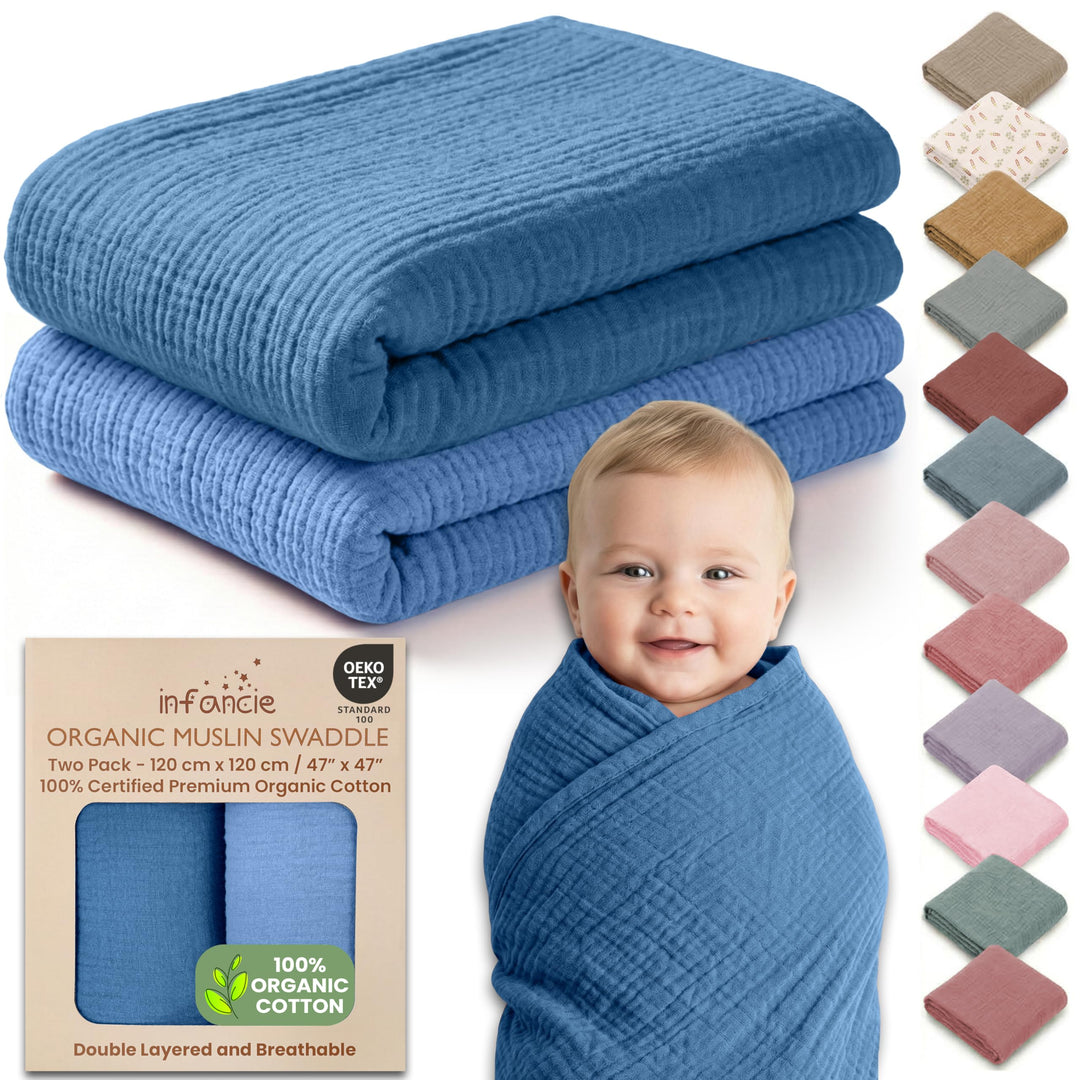 Organic Muslin Baby Blanket 2-Pack Rose & Peach, 47x47 Inch 100% Organic Cotton Oeko-TEX Certified Hypoallergenic Swaddle Blanket for Newborn Girls, Elegant Baby Girl Shower Gift