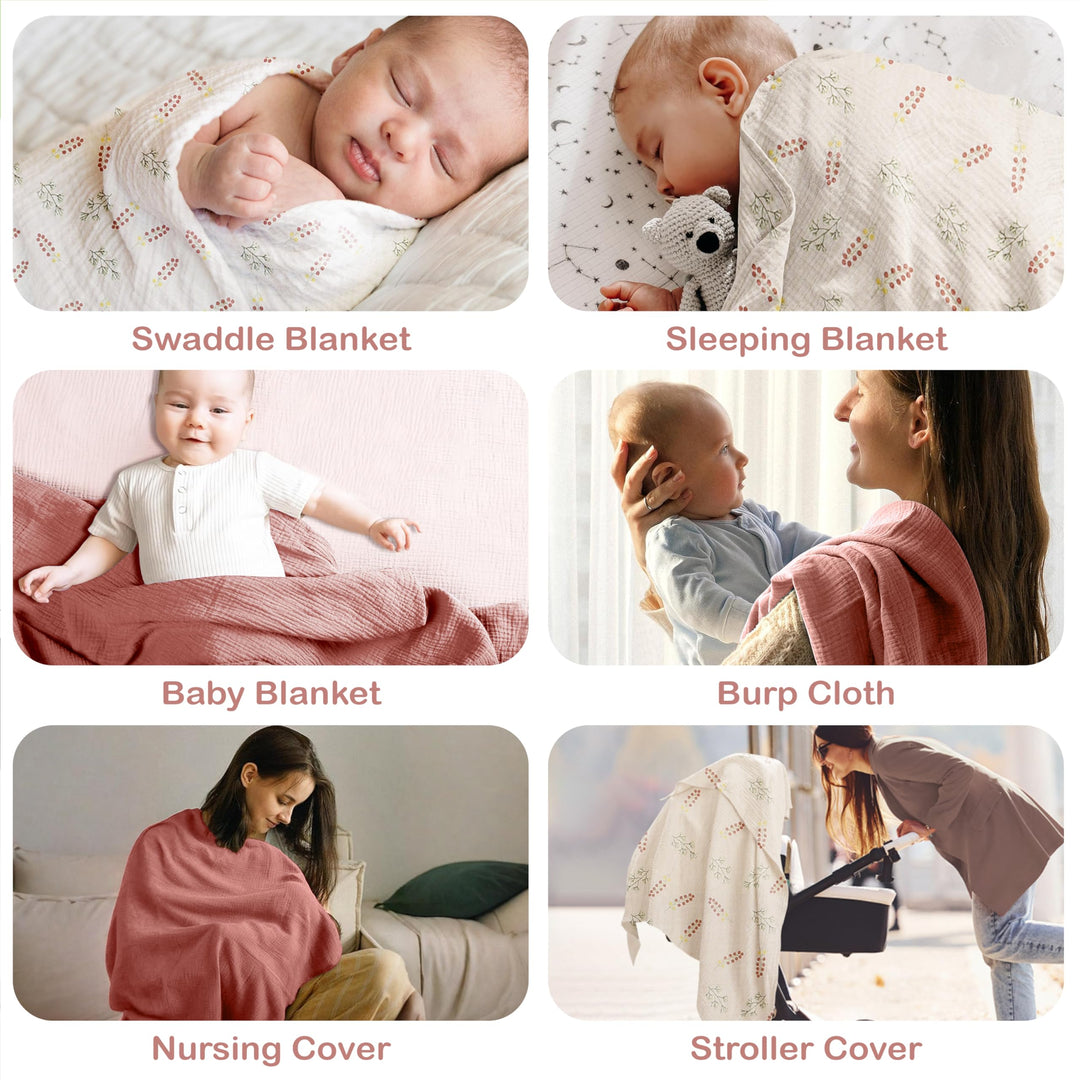 Organic Muslin Baby Blanket 2-Pack Rose & Peach, 47x47 Inch 100% Organic Cotton Oeko-TEX Certified Hypoallergenic Swaddle Blanket for Newborn Girls, Elegant Baby Girl Shower Gift