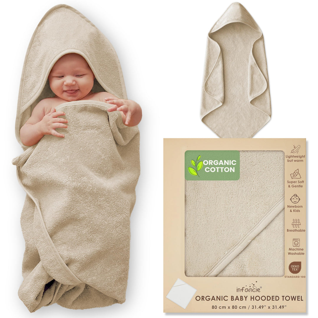 Infancie Organic Cotton Low-Twist Woven Hooded Baby Towels