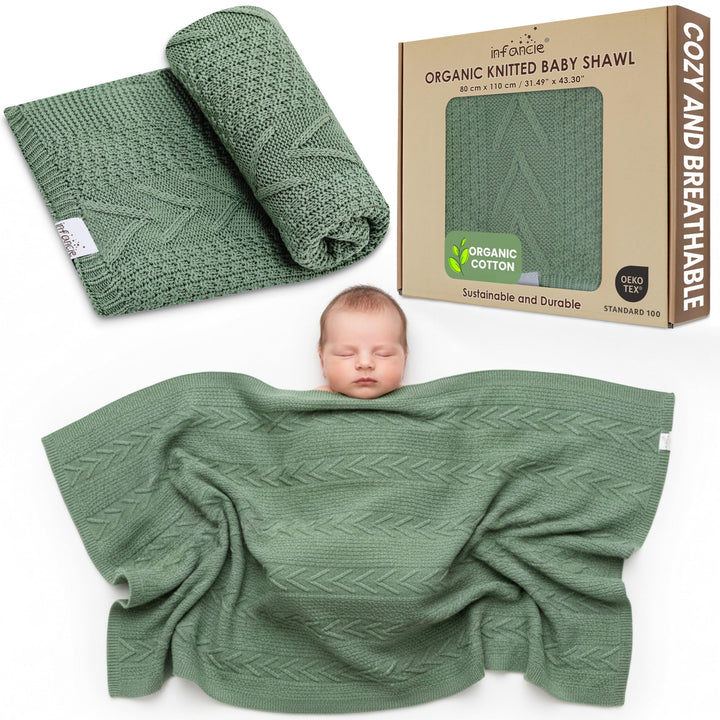 Organic Cotton Knit Baby Blanket 31.5 X 43.3 Inches Soft and Breathable Baby Blanket for Boys and Girls Perfect Swaddle Blanket and Baby Blankets Neutral for Infants Toddlers All Seasons