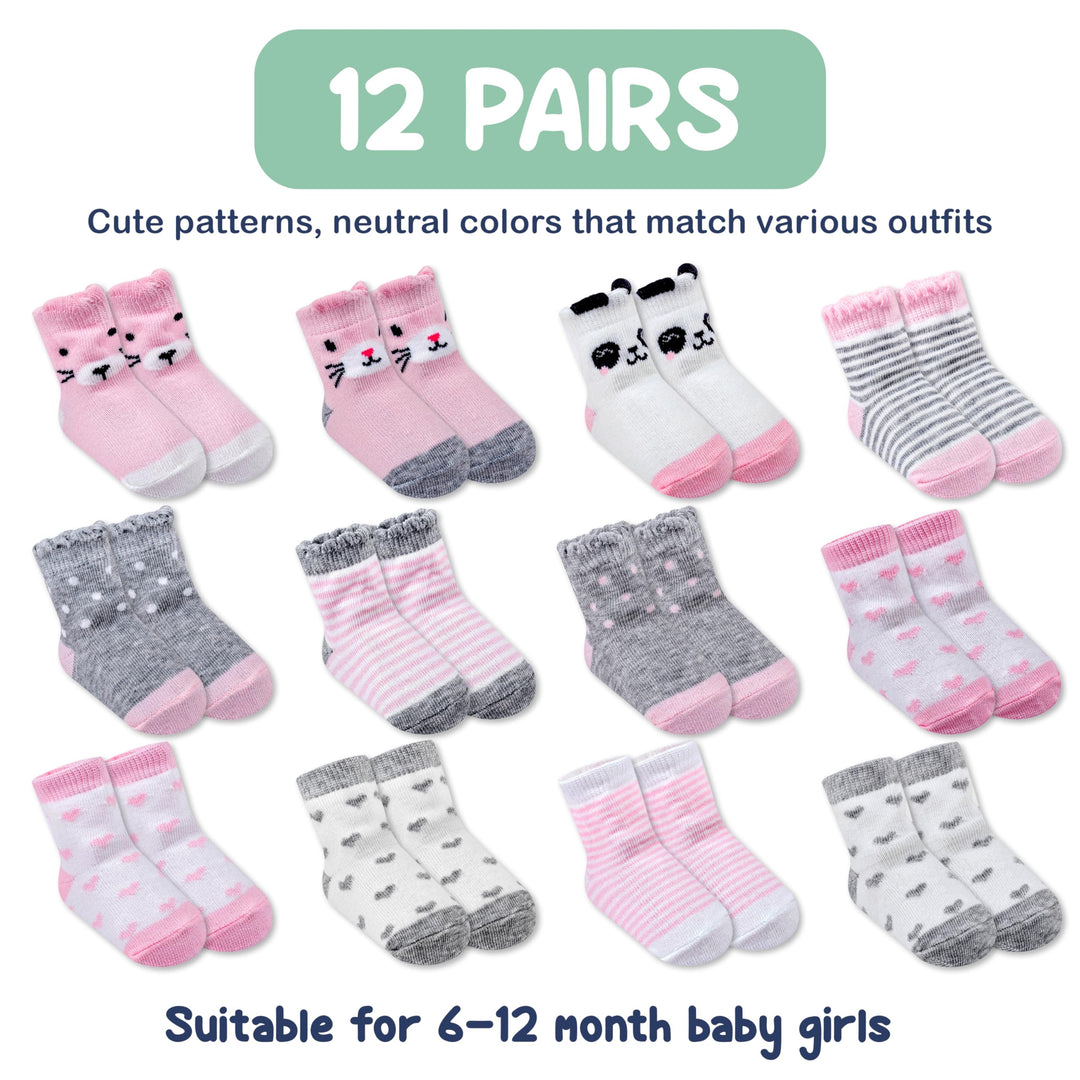 Mother's Choice Organic Cotton Baby Socks Infant 0-6 Months - 12 pairs Soft, Cozy, and Gentle Newborn Socks for Girls & Boys, Perfect Baby Registry for Everyday Wear, and Infant Comfort
