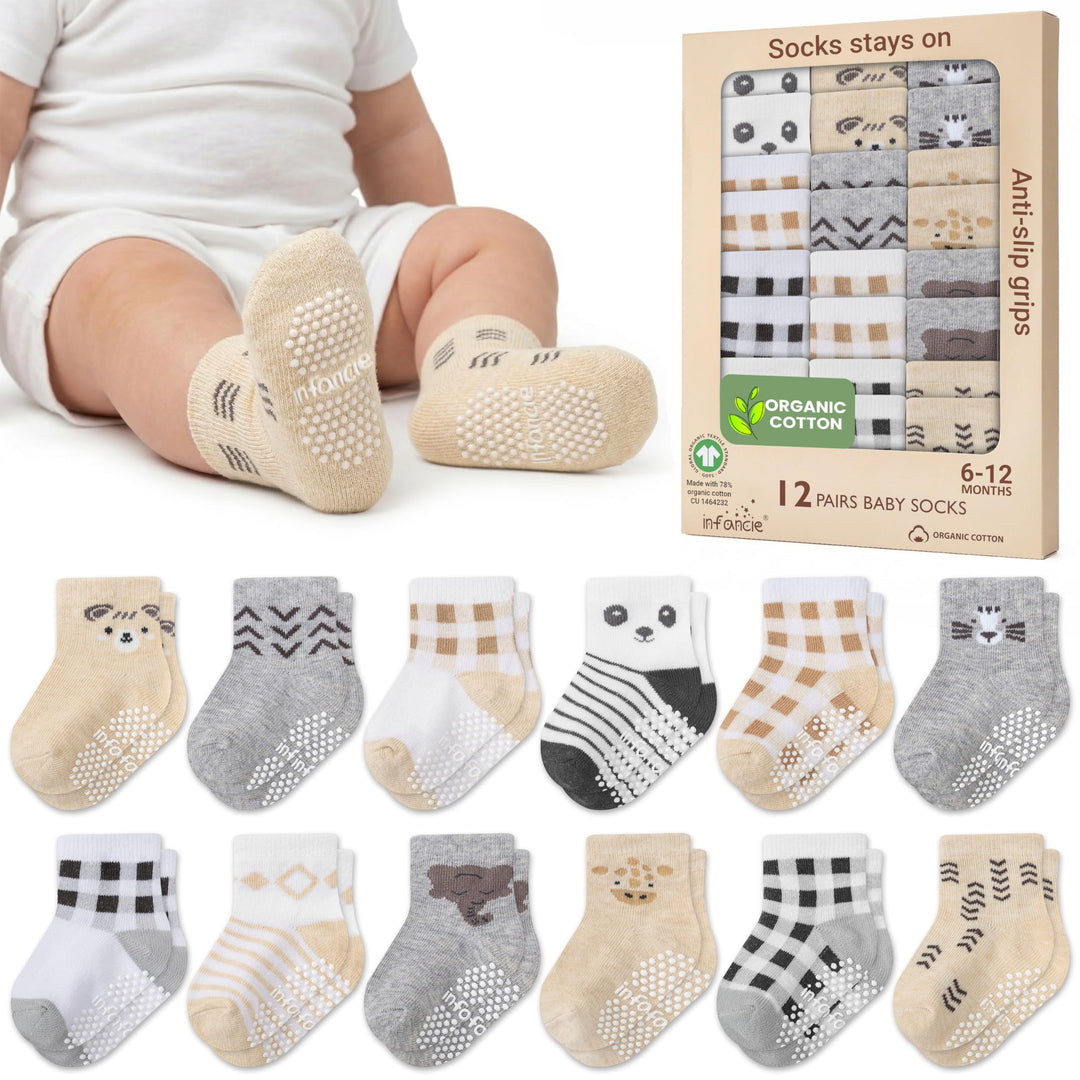 GOTS Certified Organic Cotton Rich Blend Baby Socks 12 Pairs For 0 - 6 (M) Baby Girl Soft, Stretchable & Comfortable Girl newborn Socks, Adorable Sock Shoes For Baby Girl, Gift For Little, Pink
