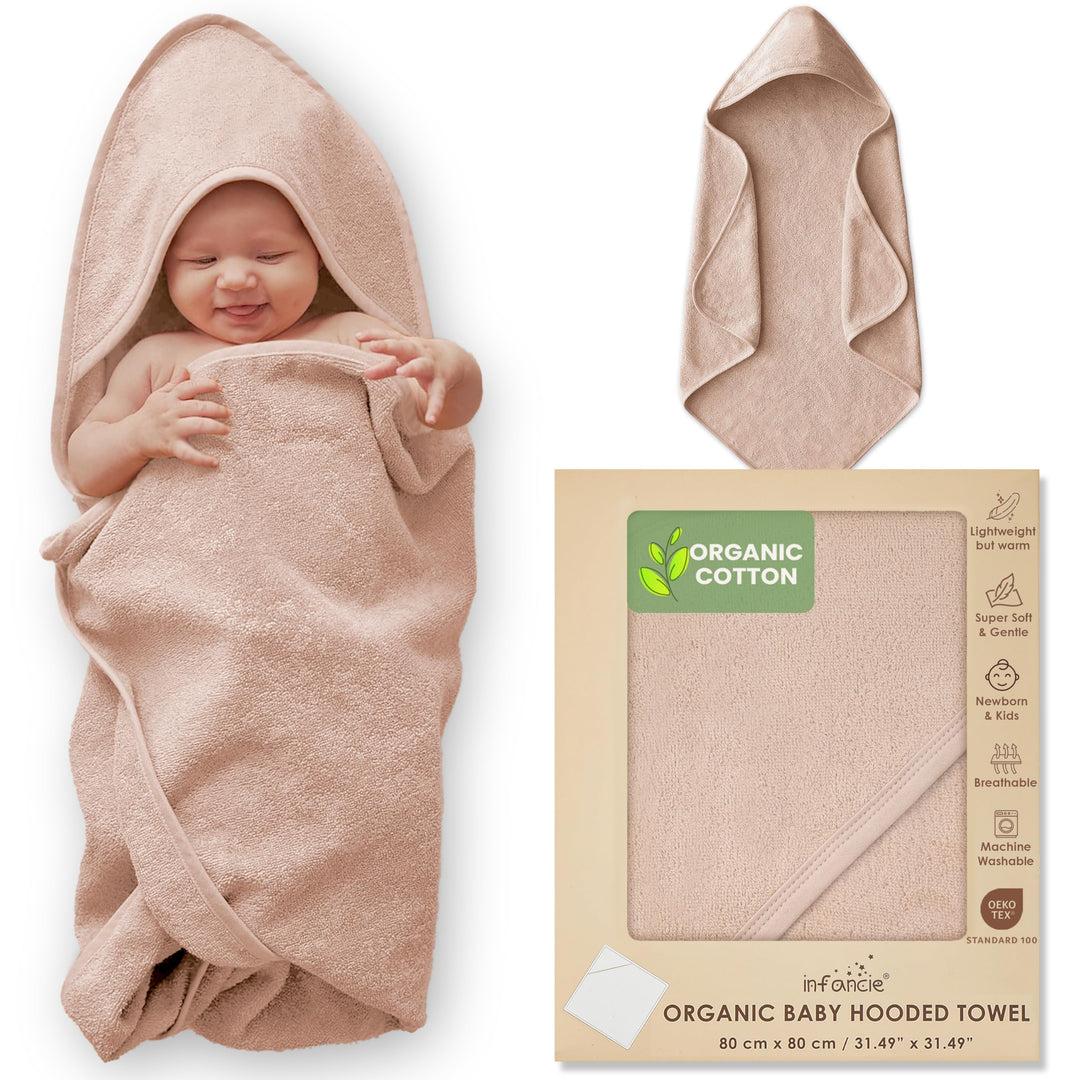Infancie Organic Cotton Low-Twist Woven Hooded Baby Towels