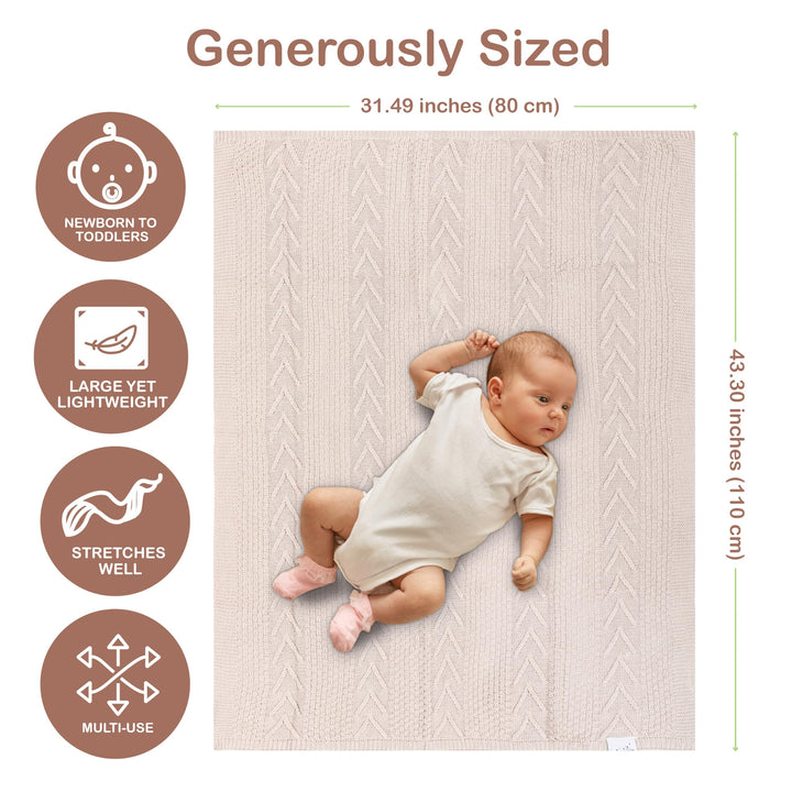 Organic Cotton Knit Baby Blanket 31.5 X 43.3 Inches Soft and Breathable Baby Blanket for Boys and Girls Perfect Swaddle Blanket and Baby Blankets Neutral for Infants Toddlers All Seasons