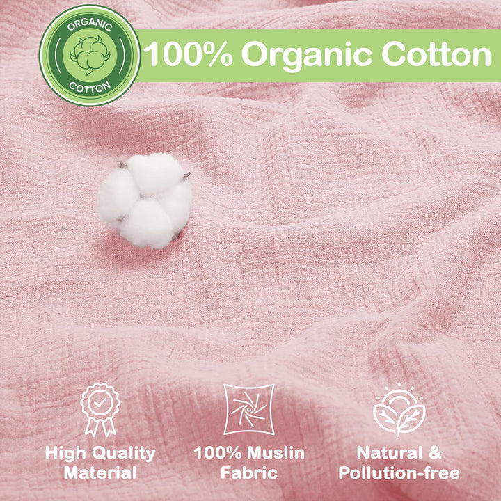 Organic Muslin Baby Blanket 2-Pack Rose & Peach, 47x47 Inch 100% Organic Cotton Oeko-TEX Certified Hypoallergenic Swaddle Blanket for Newborn Girls, Elegant Baby Girl Shower Gift
