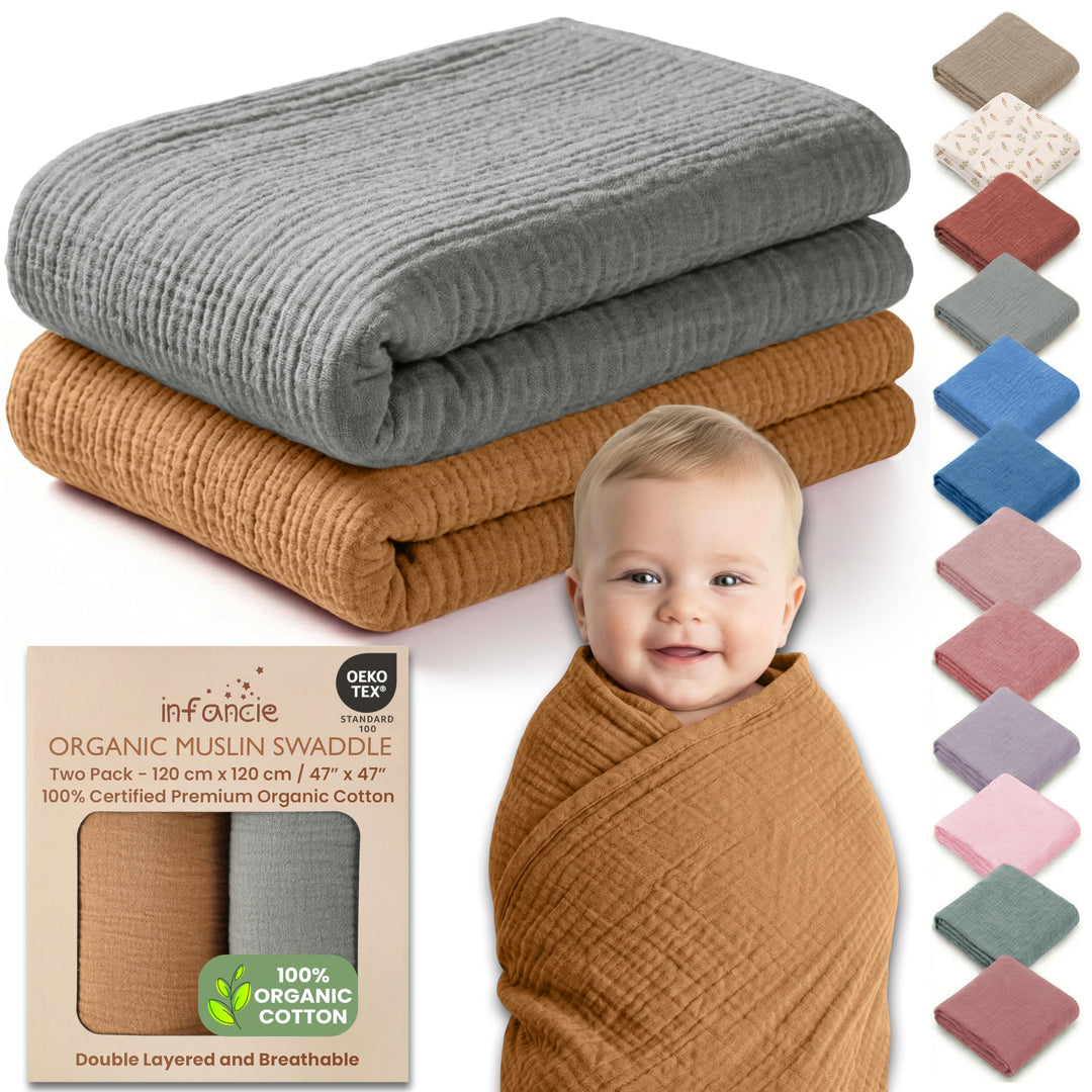 Organic Muslin Baby Blanket 2-Pack Rose & Peach, 47x47 Inch 100% Organic Cotton Oeko-TEX Certified Hypoallergenic Swaddle Blanket for Newborn Girls, Elegant Baby Girl Shower Gift