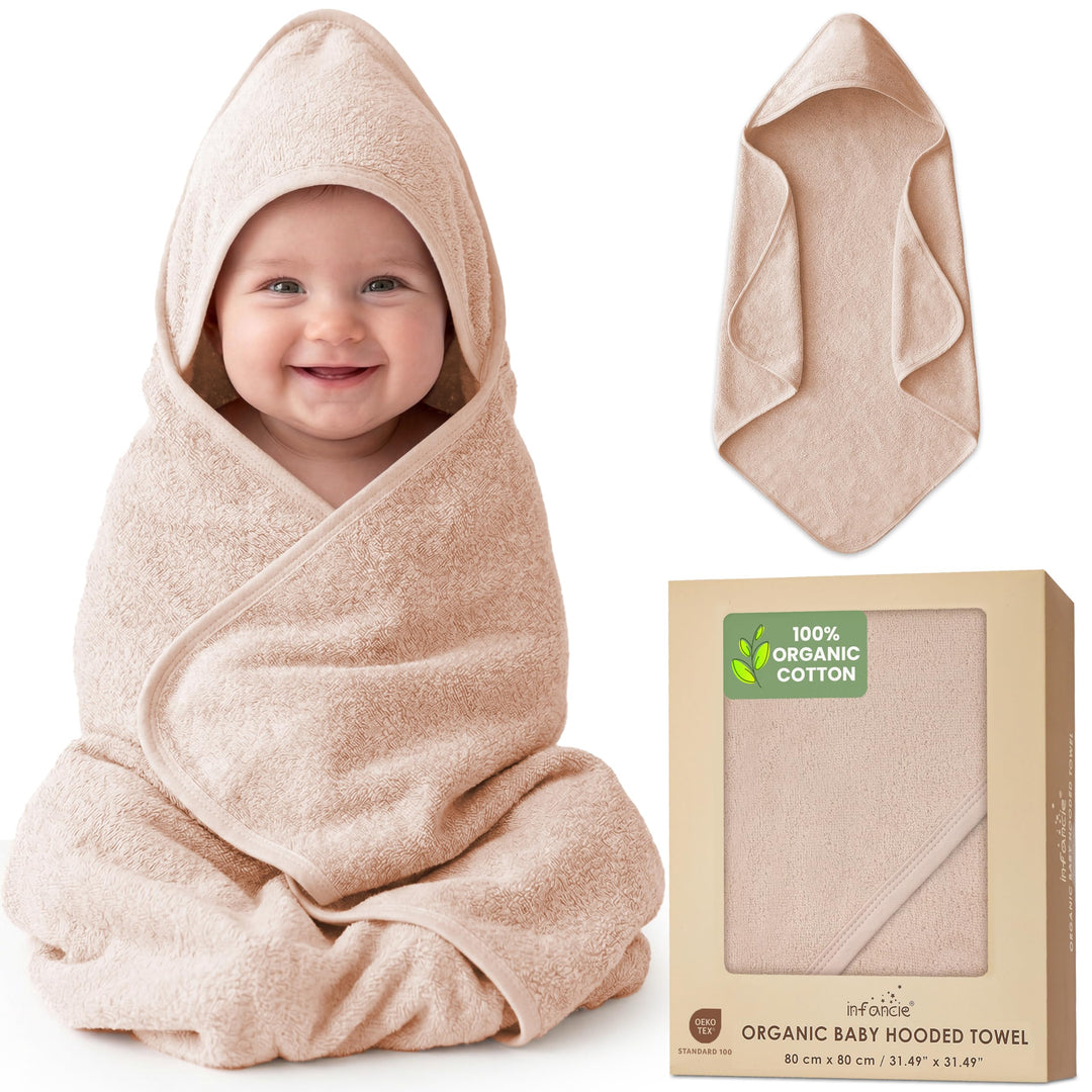 100% Organic Cotton Plush Woven Hooded Baby Bath Towels - Soft and Absorbent 31x31 Inches for Newborns and Kids, Hooded Baby Towels, Premium Infant Towels (Ivory)