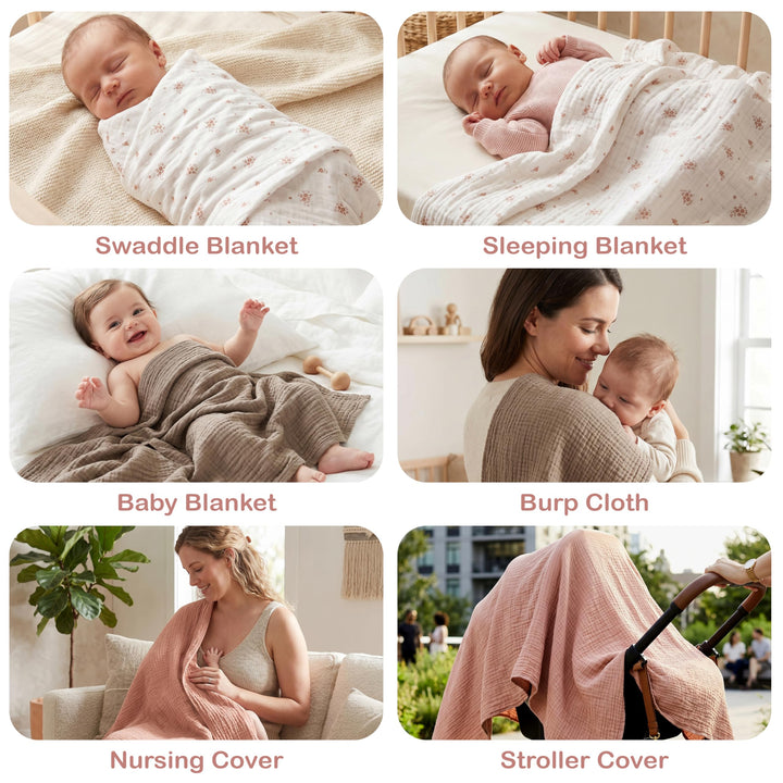 Organic Muslin Baby Blanket 2-Pack Rose & Peach, 47x47 Inch 100% Organic Cotton Oeko-TEX Certified Hypoallergenic Swaddle Blanket for Newborn Girls, Elegant Baby Girl Shower Gift