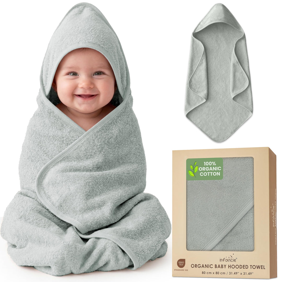 100% Organic Cotton Plush Woven Hooded Baby Bath Towels - Soft and Absorbent 31x31 Inches for Newborns and Kids, Hooded Baby Towels, Premium Infant Towels (Ivory)