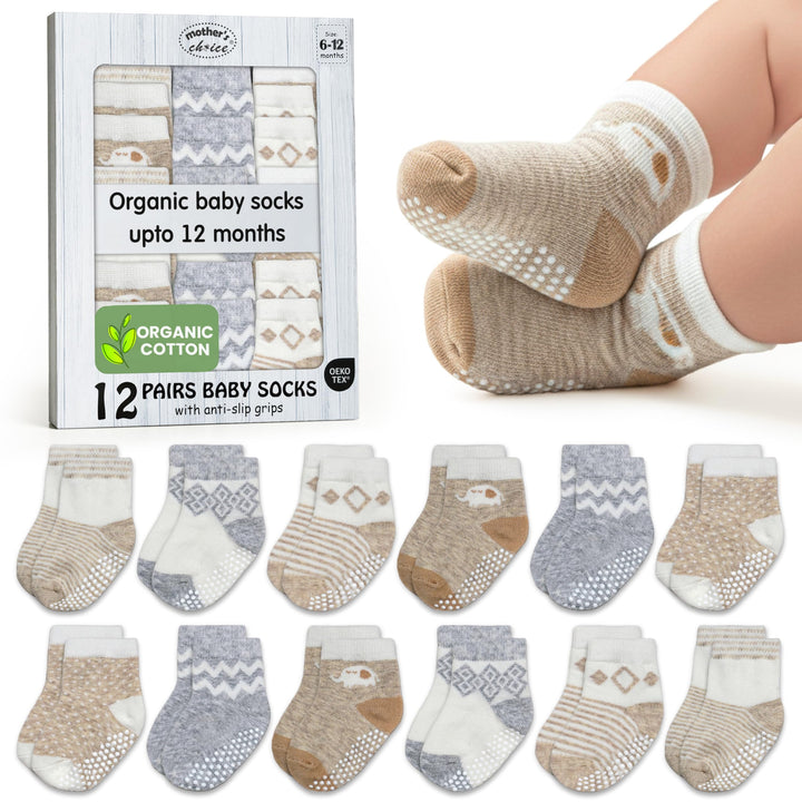 Mother's Choice Organic Cotton Baby Socks Infant 0-6 Months - 12 pairs Soft, Cozy, and Gentle Newborn Socks for Girls & Boys, Perfect Baby Registry for Everyday Wear, and Infant Comfort