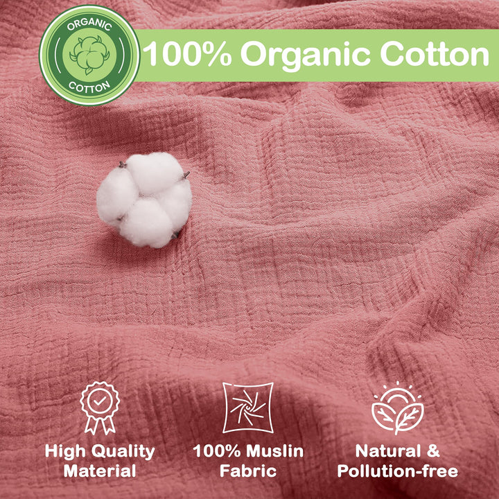 Organic Muslin Baby Blanket 2-Pack Rose & Peach, 47x47 Inch 100% Organic Cotton Oeko-TEX Certified Hypoallergenic Swaddle Blanket for Newborn Girls, Elegant Baby Girl Shower Gift