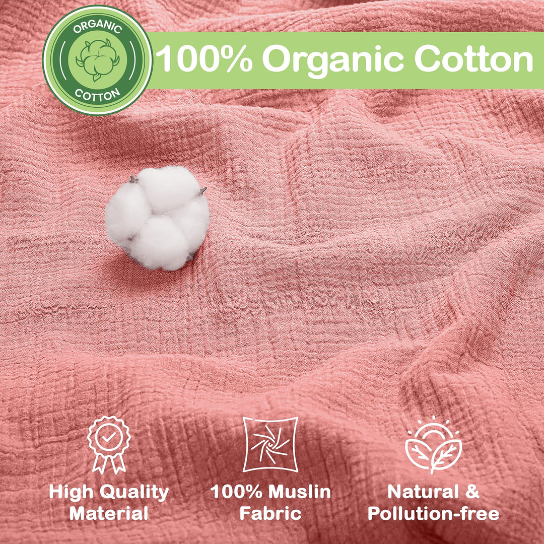 Organic Muslin Baby Blanket 2-Pack Rose & Peach, 47x47 Inch 100% Organic Cotton Oeko-TEX Certified Hypoallergenic Swaddle Blanket for Newborn Girls, Elegant Baby Girl Shower Gift