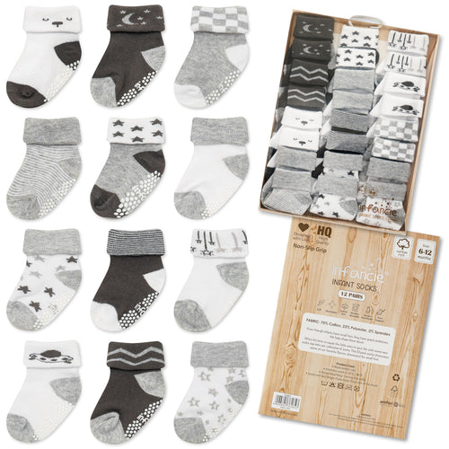GOTS Certified Organic Cotton Rich Blend Baby Socks 12 Pairs For 0 - 6 (M) Baby Girl Soft, Stretchable & Comfortable Girl newborn Socks, Adorable Sock Shoes For Baby Girl, Gift For Little, Pink