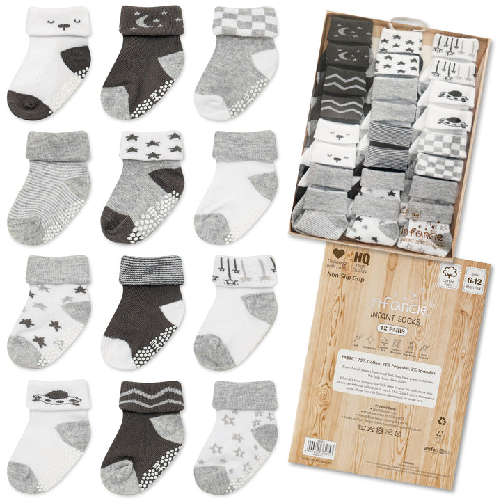 GOTS Certified Organic Cotton Rich Blend Baby Socks 12 Pairs For 0 - 6 (M) Baby Girl Soft, Stretchable & Comfortable Girl newborn Socks, Adorable Sock Shoes For Baby Girl, Gift For Little, Pink