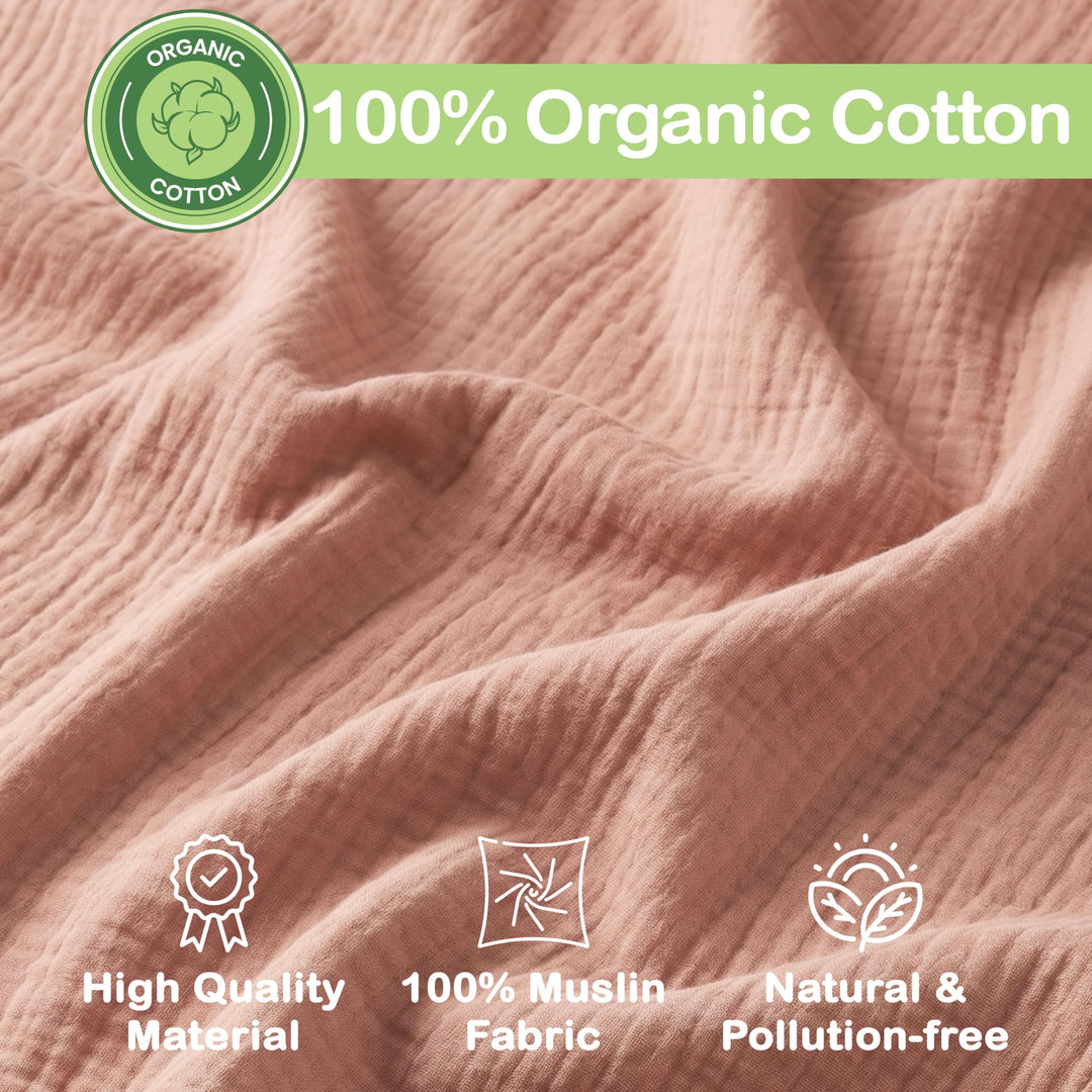 Organic Muslin Baby Blanket 2-Pack Rose & Peach, 47x47 Inch 100% Organic Cotton Oeko-TEX Certified Hypoallergenic Swaddle Blanket for Newborn Girls, Elegant Baby Girl Shower Gift