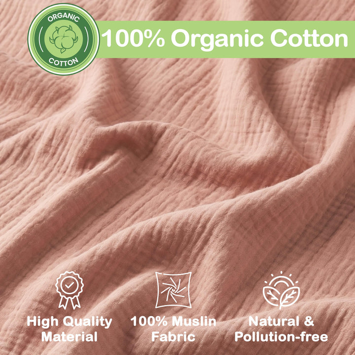 Organic Muslin Baby Blanket 2-Pack Rose & Peach, 47x47 Inch 100% Organic Cotton Oeko-TEX Certified Hypoallergenic Swaddle Blanket for Newborn Girls, Elegant Baby Girl Shower Gift
