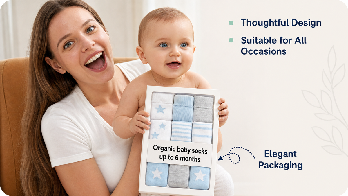 Mother and baby with organic baby socks