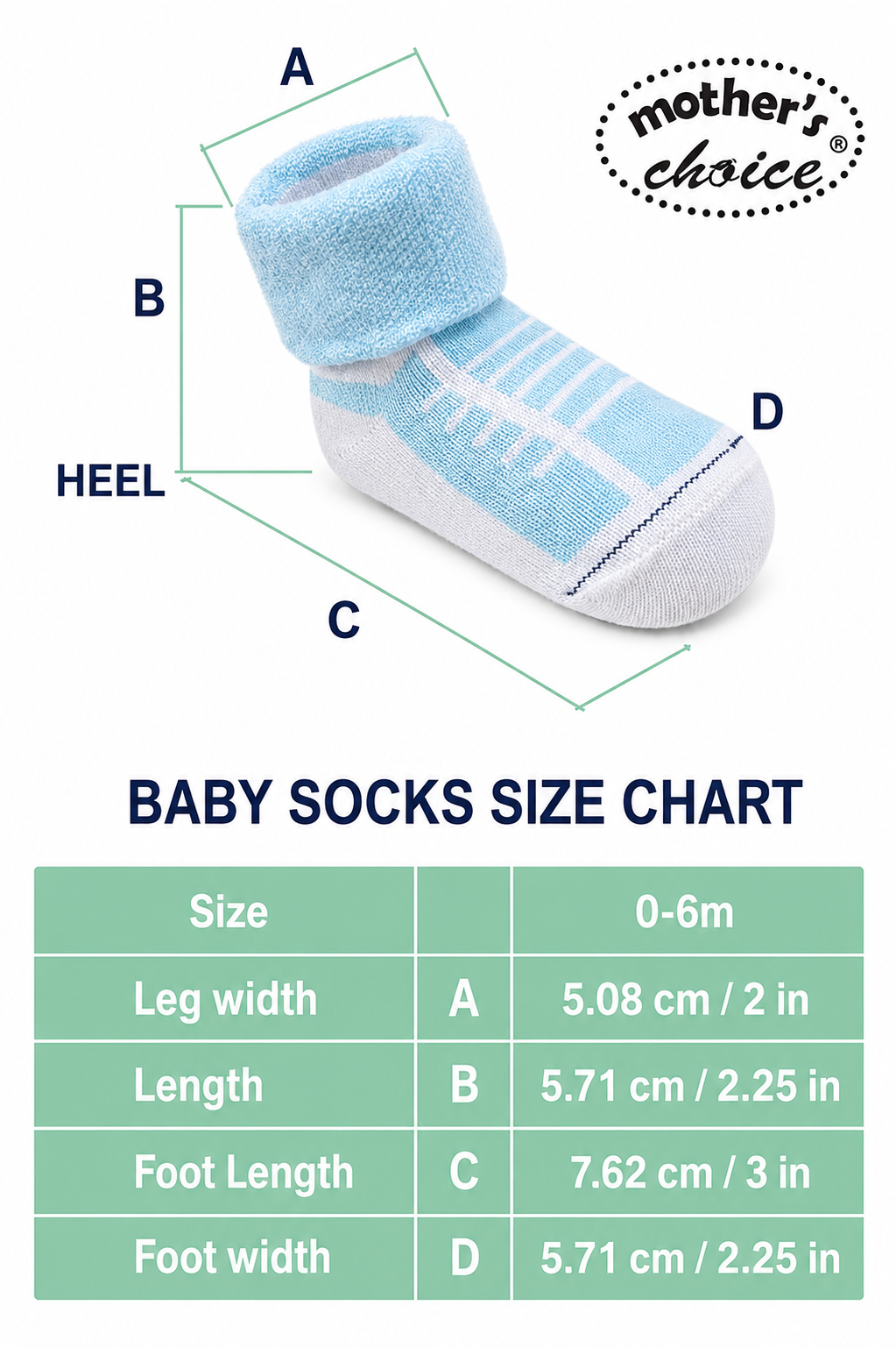 Baby socks size chart